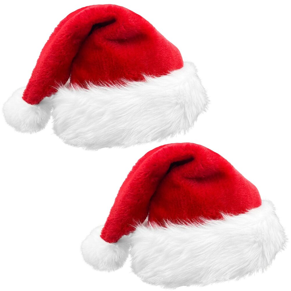 2143 2 Pack Christmas Hat for Kids, Red Classic Fur Comfort Santa Hat Xmas